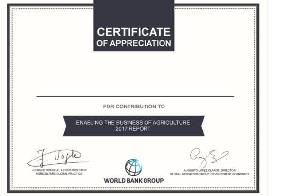 Certyfikat Uznania Banku Światowego dla Mecenasa Wojciecha Rocławskiego