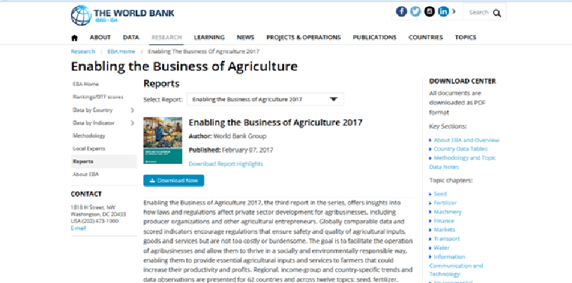 Raport Banku Światowego "Enabling the Business of Agriculture 2017"